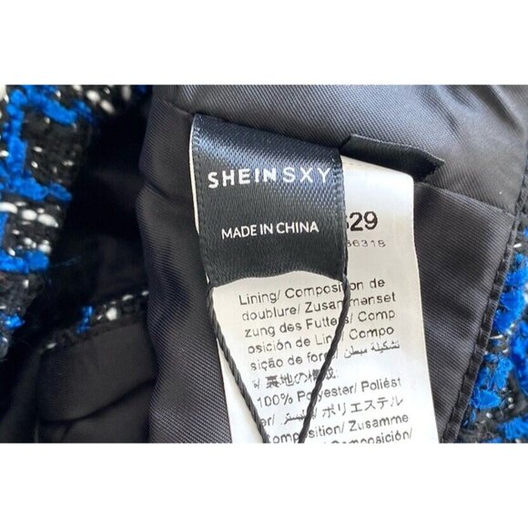 SHEIN SXY Houndstooth Zip Back Crop‎ Tweed Tank Top Royal Blue Black Size M NWT - Picture 4 of 6